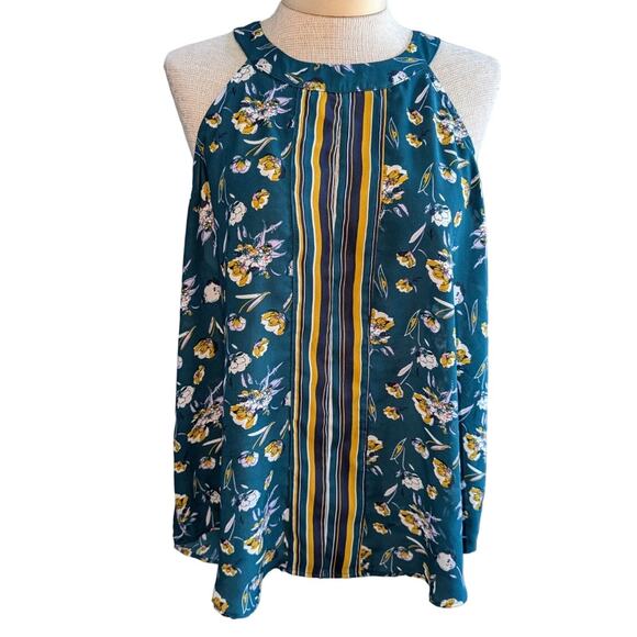 Evereve Allison Joy Jasmine High Neck Sleeveless Floral Mix Pattern Blouse Sz L - Picture 2 of 5